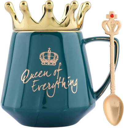 Awaasdecor Queen of Everything Cup (Green) with Golden Crown Ceramic Coffee Mug