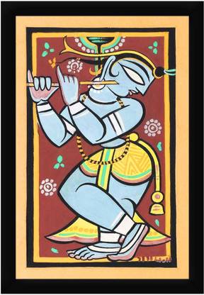 Braj Art Gallery Jamini Roy Krishna playing Flute Photo Frame Digital Reprint 19.5 inch x 13.5 inch Painting