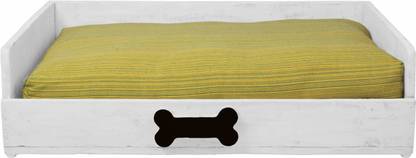 PEBBLELICIOUS Handmade wooden dog bed made from natural reclaimed pine wood with soft mattress_Extra small L Pet Bed