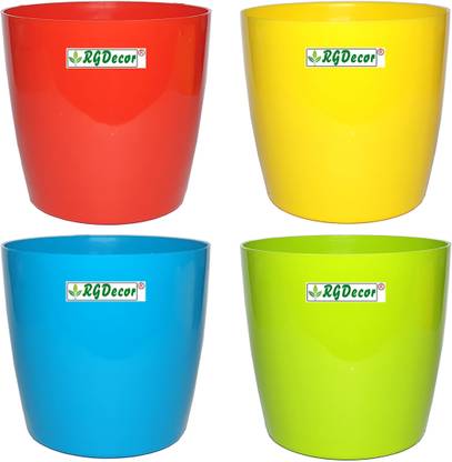 RGDECOR 4 Emarald Plastic Planters | 6 Inches | Flower Pot | Plastic Gamla | Plant Pots Plant Container Set
