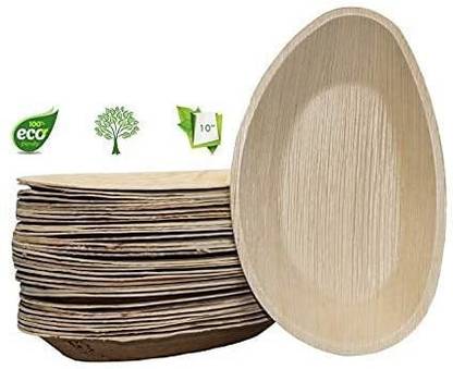ECONUS Export Quality 10-inch Oval Shaped Plates| Pack of 25| Disposable Areca Leaf Plate Eco-Friendly Biodegradable for Functions Weddings Parties Half Plate