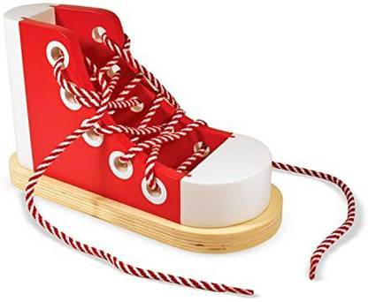 MELISSA & DOUG Deluxe Wood Lacing Sneaker - Learn to Tie a Shoe Educational Toy