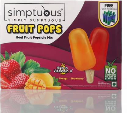 Simptuous Fruit Pops-Real fruit Popsicle Mix 200g [Natural Real Fruit Powder | No Artificial Colors or Flavours or Preservatives -Popsicle/Ice Candy/Ice Lolly Mix | Mango,Strawberry | 2 Flavour Pack-4x50g each] 200 g