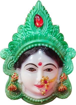 Ayodhya Bhakti Mahalaxmi Mukhota Face !! Colour Green !! Goddess Mahalakshmi Mata -Laxmi Face !! Mahalaxmi Face Maa Laxmi Mukhota !! Margashirsha MATA Mukhota !! Margashirsha pooja items !! Margashirsha face Decorative Showpiece  -  15 cm