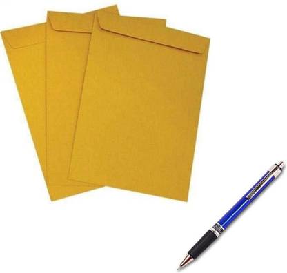 imtion 2 in 1 ( A4 size 20 Pcs Office Envelopes, Yellow Envelope,+ 1 Pcs Click Pen ) Laminated 9x4 inch, Business & Commercial Envelopes. Ideal for Courier for Business/Office/Corporate/Home/Daily uses