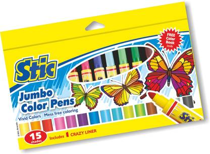 STIC Jumbo Colour Pens 15 Shades with Crazy Liner