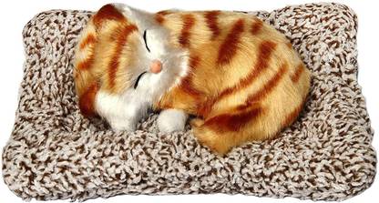 guruji system Car Dashboard Cat Plush Toy Car Interior Decorative ABS Soft Accessories Figurines Showpiece (Brown Strips Cat, Small) Car Dashboard Cover