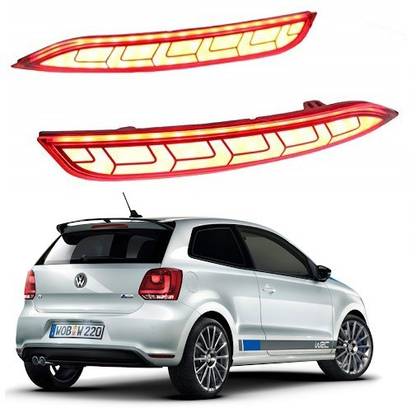 PECUNIA Car Reflector LED Brake Light Bumper (Rear/Back) Matrix Reflector with Wiring Compatible with Polo - Set of 2 Pcs, Red Car Fancy Lights