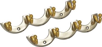 Riva Bathroom Antique Brass Cloth Hooks 4 PIN Cloth Hanger, U-Shaped Hanger, Wall Door Hooks Rail for Hanging Clothes, Towel Hook Set, Bathroom Robe Hooks Rail for Hanging Keys, Towel Hooks(Brass,Stainless Steel) Door Hanger