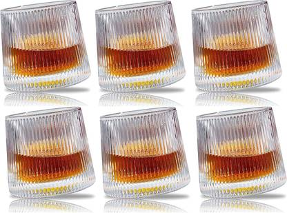 Bold and Wide (Pack of 6) New Dancing Whiskey Glass with Ratable Bottom, Spinning Glasses Bar Glass for Drinking Bourbon, Whisky, Scotch, Cocktails, Cognac- New Fashioned Tumblers (Pack of 6 , 250ml) Glass Whisky Glass