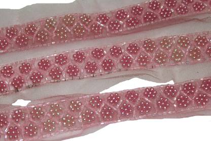 CMHOWLITE Light Pink Color Floral Handwork Pearl Lace Beads Fancy Work Design Border for Kurta Saree Lehnga Suit Dupatta Sherwani, Size-1 inch (2.54 cm),Pack Of 9 Metre Lace Reel