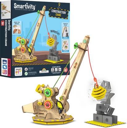 Smartivity Construction Crane with 3 Pulleys, STEM DIY Fun Toy, Educational & Construction based Activity Game Kit for Kids 6 to 14, Best Gift for Boys & Girls, Learn Science Engineering Project, Made in India by IIT Delhi Alumni