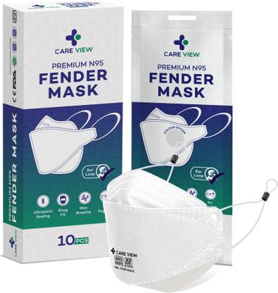 Care View Anti Pollution Fender Premium N95 Mask, Ear Loop Style (Pack of 10, White), Protective Fold Flat N95 Mask with 6 Layers Filtration, Certified by DRDO & ISI (BIS) Earloop Fender Mask White