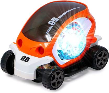mega star Stunt Car 360 Degree Rotating Stunt Car Bump and Go Toy with 4D Lights & Sounds Musical Car Battery Operated Toy for Kids - Assorted (Pack of 1)