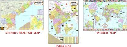 Andhra Pradesh Map, India Map & World Map | NON LAMINATED | SET OF 3 | Useful for UPSC, PCS, SSC, RAILWAYS, State and Other Competitive Exams Paper Print