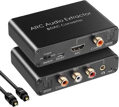 microware HDMI ARC Audio Extractor 192KHz DAC Converter ARC Audio Extractor Support Digital HDMI Audio to Analog Stereo Audio RCA L/R Coaxial SPDIF and 3.5mm Jack ARC Audio Adapter for TV Media Streaming Device