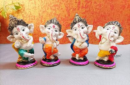 Craftomanic Musical Standing Ganesha Set - 4 / Instrumental Playing Ganpati Idol Figurine Religious Statue for Home/Office Decoration Showpiece (Height-6.5 x Length-13.5 x Depth-3 cm) ll Ganpati Idol Figurine Decorative Showpiece  -  15 cm