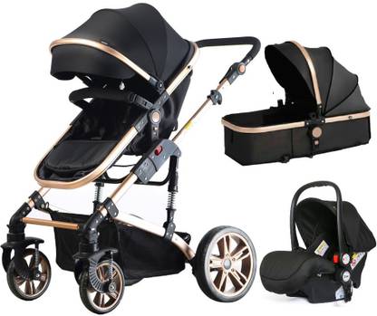 Teknum 3 in 1 Pram stroller - Black + Infant Car Seat Stroller