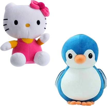 Toyhaven Special toys combo of 5 super soft plus pink kitty and blue penguin for kids and gift  - 25 cm