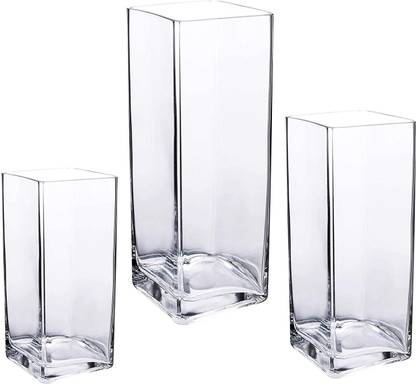 Decent Glass Glass Tall Square Vase (10 X 4 Inches, 8 X 4 Inches, 6 X 4 Inches, Clear) Glass Vase
