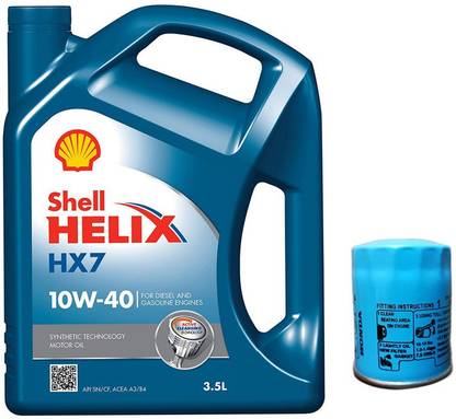 pitstop Oil change Kit - Shell HX7 Engine Oil + Filter - Honda Jazz (Petrol) Synthetic Blend Engine Oil