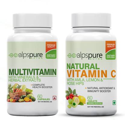 ALPSPURE Nutra (Combo) Multivitamin 60 Capsules & Natural Vitamin C 60 Tablets