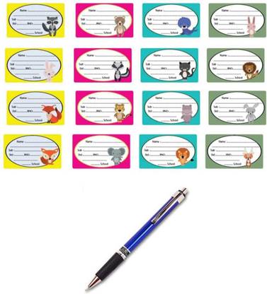 imtion 2 in 1 Combo ( 80 Pcs Name Slip Different Deghn and cractor use of notebook cover pesting + 1 Pcs Click Pen ) Best Quality Name slipe