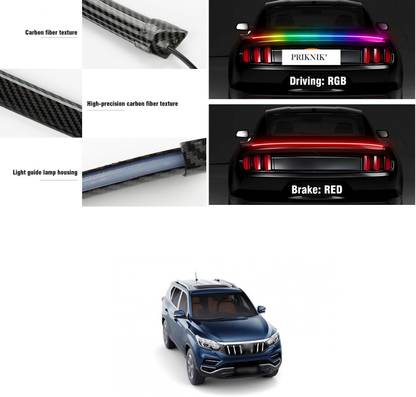 PRTEK Carbon Fibre LED Rear Spoiler with Remote Control for Car Trunk Universal Exterior Car LED Tail Light Strip fit for Roof, Wing, Brake Light, Turn Signal Light Spoiler Lip Kit A117 Matte, Glossy, Chrome Mahindra Universal For Car Rear Garnish