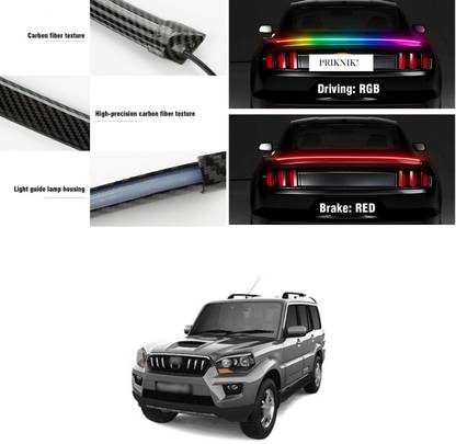 PRTEK Carbon Fibre LED Rear Spoiler with Remote Control for Car Trunk Universal Exterior Car LED Tail Light Strip fit for Roof, Wing, Brake Light, Turn Signal Light Spoiler Lip Kit A111 Matte, Glossy, Chrome Mahindra Scorpio Rear Garnish