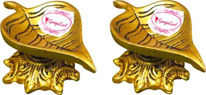 Epoojacart (Pack of 2) Brass Leaf Diya Set- Brass Diyas- Leaf Deepam Brass (Pack of 2) Table Diya Set