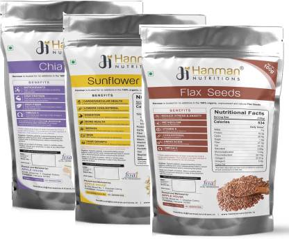 Hanman Nutritions Sunflower Seeds, Sunflower Seeds for Eating, Sunflower Seeds for Hair Growth, Organic Pumpkin Seeds 100g With High Fiber Organic Chia Seeds, High Protein and Omega-3 with Antioxidants. Chia Seeds, Chia Seeds Weight Loss, Chia Seeds 100g With Flax Seeds Weight Loss 100g Chia Seeds, Brown Chia Seeds, Sunflower Seeds