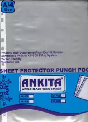 Ankita Polypropylene Transparent Document Sleeve,Leaf Sheet Clear Certificates/Waterproof Sheet Protectors 11 Holes Punched -50 pcs
