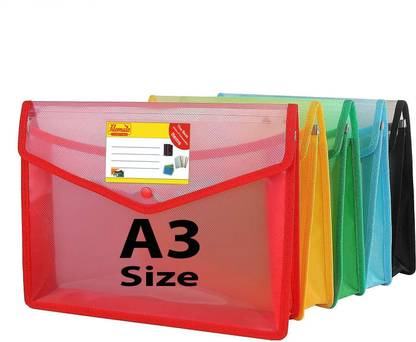 FileMate A3 Size Document Bag(Pack of 5 pcs)(Size: 13 X 18 inch) (2.5 inch Spine) / Button Bag / Executive Folder / Thick My Clear Bag