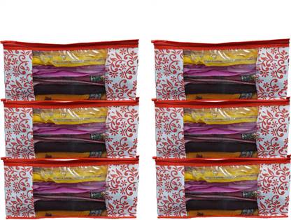 saavi creation designer garment cover Red Leaf And Flower Printed Non Woven Saree Cover Wardrobe Organiser Set Of 6 Piece redleaf006