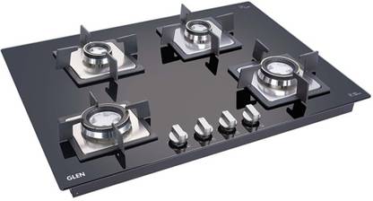 Glen 4 Burner Glass Hob Top with Double Ring Forged Brass Burner Auto Ignition Brass Automatic Hob