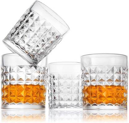 Staify (Pack of 4) High Capacity Diamond Cut Whisky Glass Set - Premium Crystal Cut Whiskey Stylish Glass Suitable For Beer Wine Rum Juice Wisky Glass Set Whisky Glass