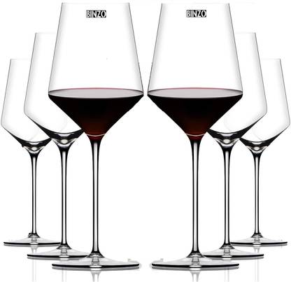 BINZO (Pack of 6) Crystal Wine Glasses, Red Wine Glass, 430 ml, Laser Cut Thin Rim, Long Stem, Perfect for Red or White Glass Set Wine Glass