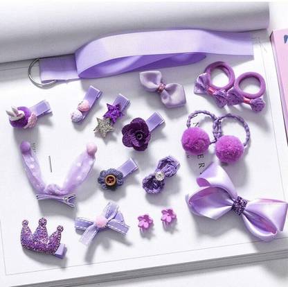 uniqueexpo Set of 18 Pcs Girls Fancy Hair Accessories Head Bands Hair Clips Stylish Modern Head Wear Pins Designer Clips Different Shapes Head Gears for Girls (purple) Hair Accessory Set