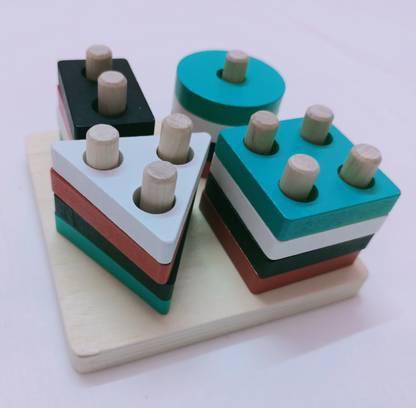 First Generation Wooden 4 Colour Sorting and Stacking and Plugging Toys,Montessori Colour Recognition Stacker, Early Educational Blocks Puzzles 12 3 4 Years Old Age Boys and Girls.