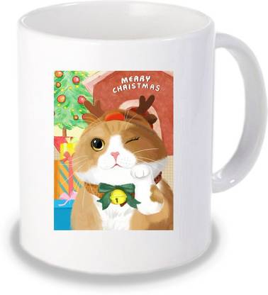 GIFTY BASKET Cute Pet Chritmas Party Gift Coffee for Merry Christmas Cup, Christmas New Year Gift, Christmas Friend Gifts 330 Ml. Ceramic Coffee Mug