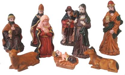 SK Craft SK Craft 9 Piece Christmas Nativity Crib Set Decoration Baby Jesus-3.5 Inches (Medium Size), Christmas Crib Nativity Set, Crib Christmas Separate Pieces 12 cm Pack of 9