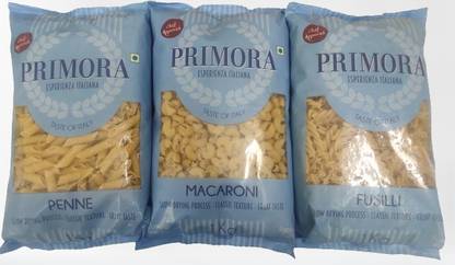 Gustora PRIMORA PASTA 1 KG (PACK OF 3 ) Penne Rigate, Macaroni, Fusilli Pasta