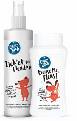 Captain Zack Combo|Tick’et to Fleadom Dry Shampoo-250ml + Excuse Me Fleas Dog Shampoo-200ml Pet Spa Kit