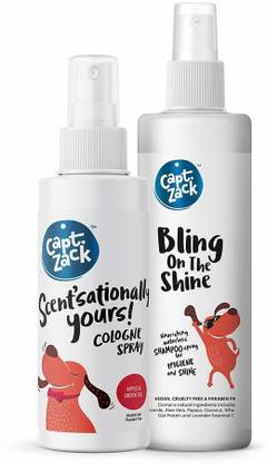 Captain Zack Combo|Bling on The Shine Dry Shampoo, 250 ml + Scent’sationally Yours Apple and Green Tea Dog Cologne/Spray-100ml Pet Spa Kit