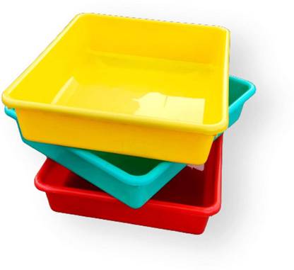 JSK Plastic strong Multipurpose Organizer Tray (Multicolor) (Pack of 3) Tray