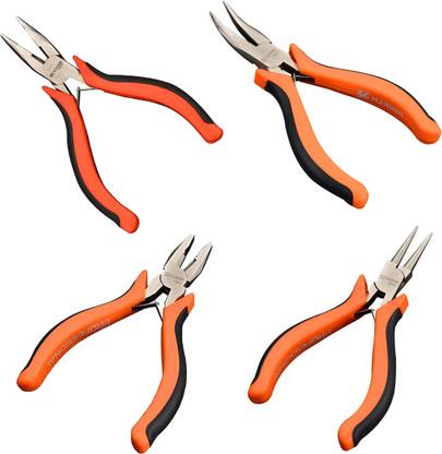 Harden 4.5" Professional Mini Long Nose, Bent Nose, Diagonal Cutting, Round Nose Pliers - Made of CRV Steel, Non-Slip Handle - (Set of 4) Round Nose Plier
