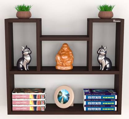 mahaakaay Engineered Wood Bookshelf Rack Shleves Display Wall Mounted Shelf Color Wenge Particle Board Wall Shelf