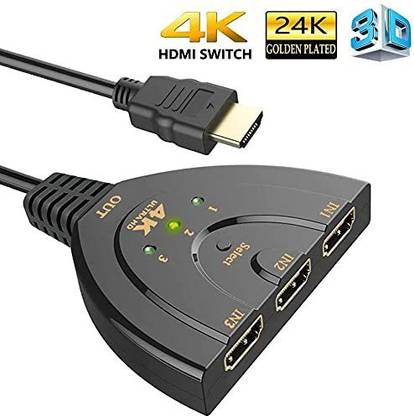 microware HDMI pigtail switch 3 port, UHD 2K 4K support, Full HD 1080P, 3D, Switch Splitter with Pigtail Cable Support, HD Audio for Nintendo Switch, Xbox One, Roku 3, Apple TV HD TV XBox PS3 PS4, 3 in 1 out Media Streaming Device