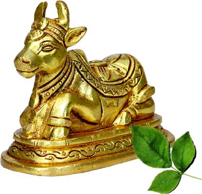 aalayam selveer Brass Nandi Idol For Puja | Nandi Brass Statue Decorative Showpiece  -  7.5 cm