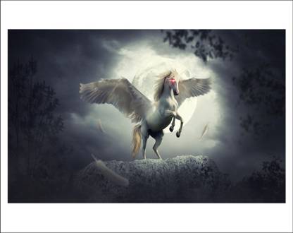 Vijaya enterprises 50 cm wonderfull jumping horse standing white horse sticker poster size [ 80x50 ] Self Adhesive Sticker
